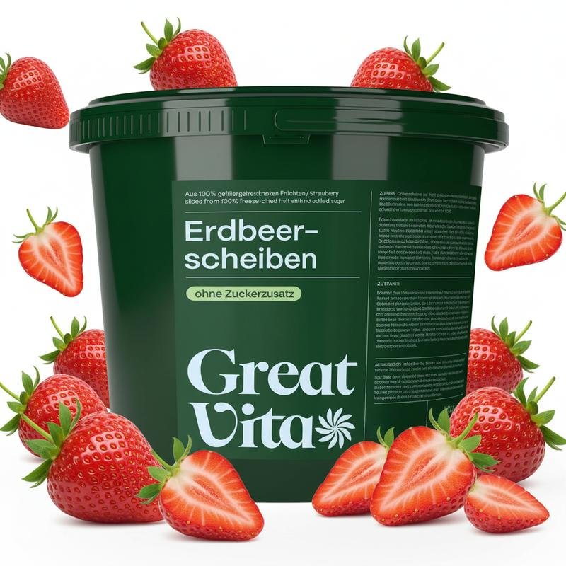 Erdbeeren Gefriergetrocknet · Knusprige Erdbeerscheiben · ohne Zuckerzusatz · Gefriergetrocknete Früchte · Freeze-Dried Strawberries - GreatVita