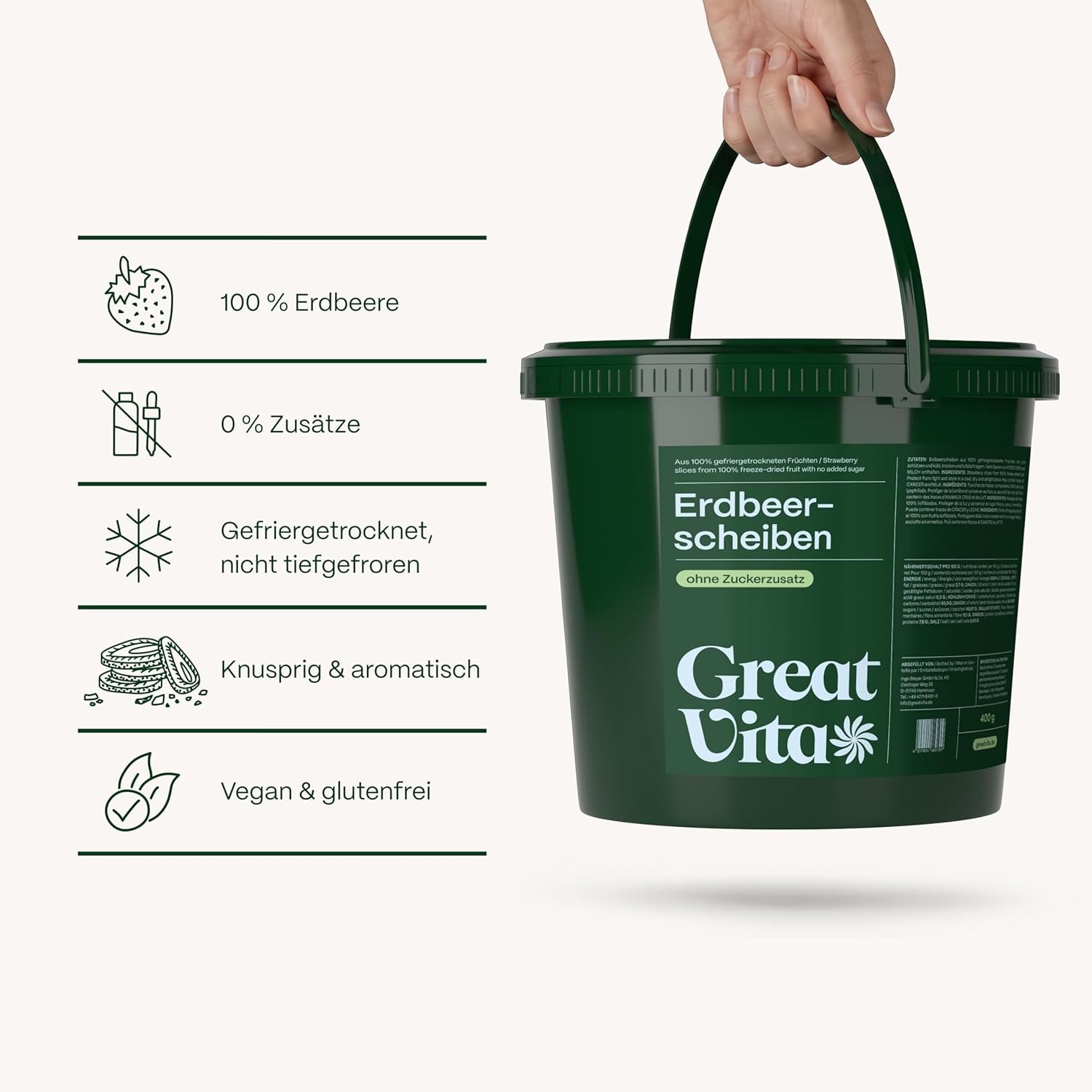 Erdbeeren Gefriergetrocknet · Knusprige Erdbeerscheiben · ohne Zuckerzusatz · Gefriergetrocknete Früchte · Freeze-Dried Strawberries - GreatVita - Image 4