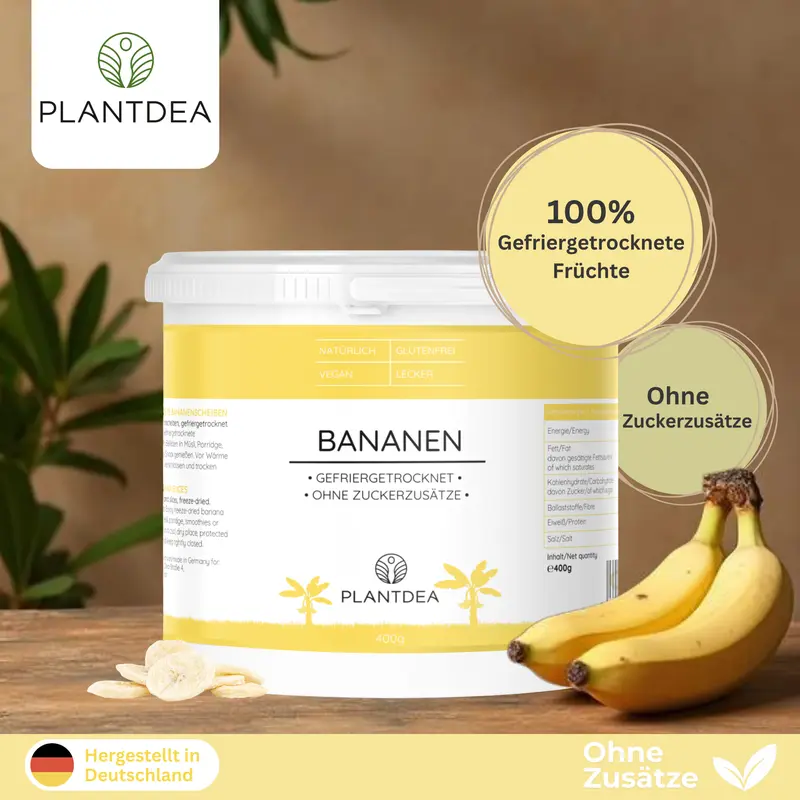 Gefriergetrocknete Bananenscheiben I 400g I 100% Frucht I Ohne Zuckerzusatz I Vegan & Glutenfrei I Knuspriger Snack & Topping I Freeze-dried banana slices I Gefriergetrocknete Bananen | PlantDEA - Image 3